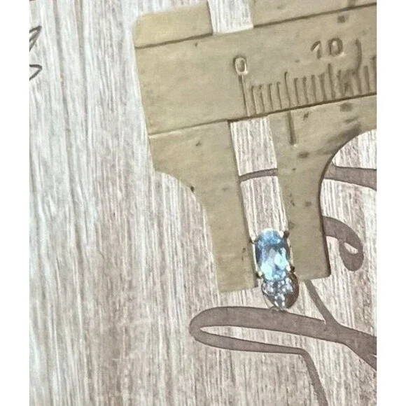 925 Sterling Silver Gold Vermeil Blue Topaz & Diamond Stud Post Earrings 1.2g - Picture 11 of 12